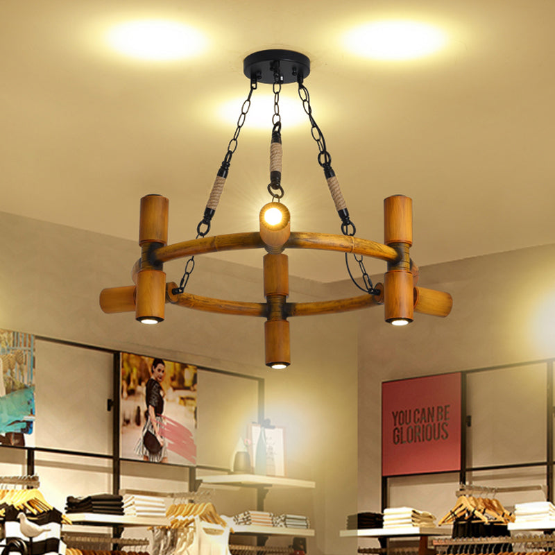 Yellow Farmhouse Chandelier: 9-Bulb Iron Pendant Ceiling Light With Jute Rope