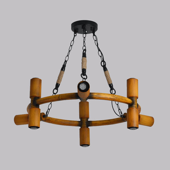 Yellow 9-Bulb Farmhouse Iron Chandelier with Jute Rope Pendant