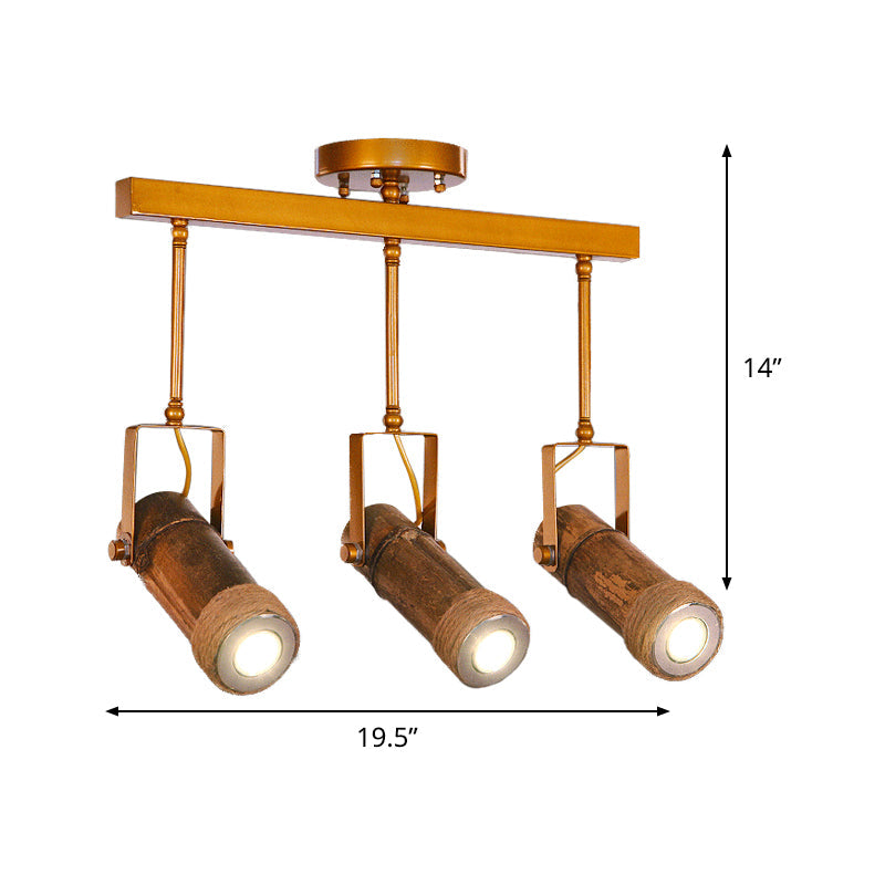 3/6 Bulbs Bamboo Tube Island Pendant - Brown Iron Suspension Lighting With Hemp Rope