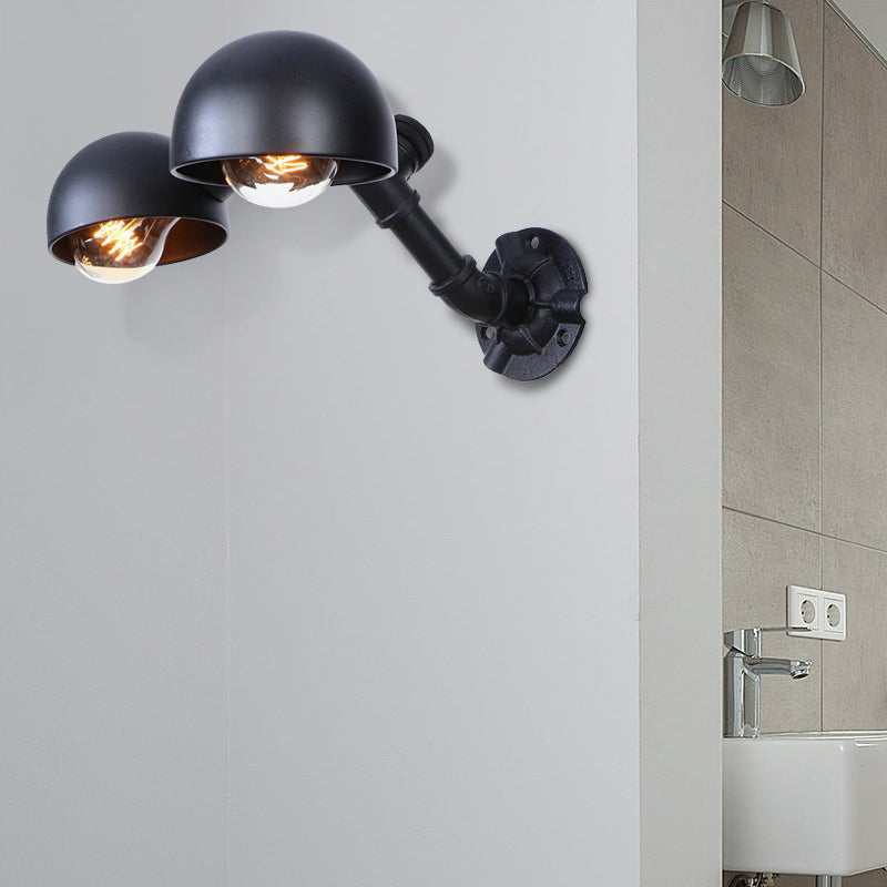 Industrial Vintage Black Wall Sconce With Pipe 2-Light Metal Shade For Corridor Lighting
