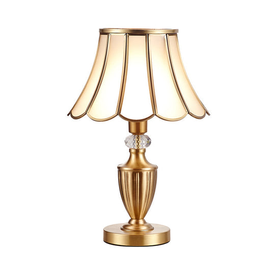 Colonial Gold Table Lamp: Scalloped/Flared Metal Base 1-Light Night Lighting For Bedroom