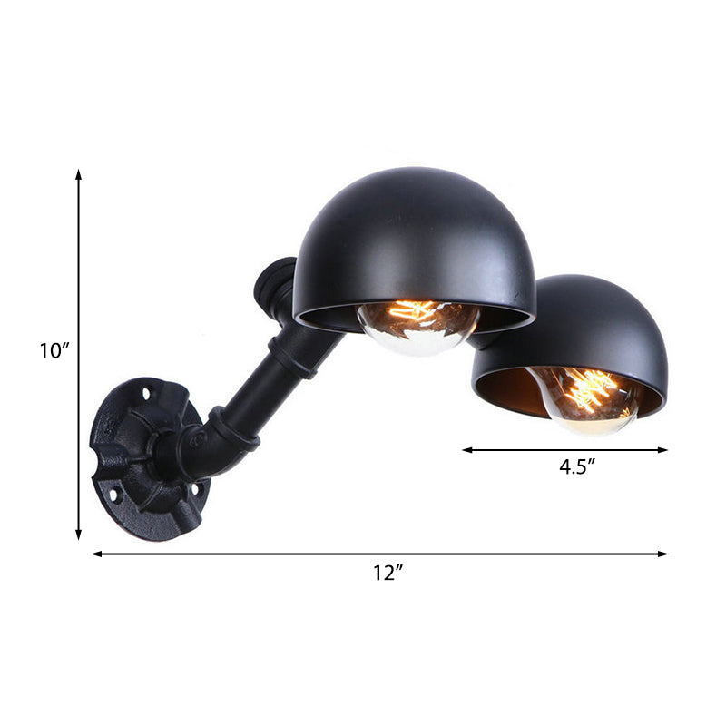 Industrial Vintage Black Wall Sconce With Pipe 2-Light Metal Shade For Corridor Lighting