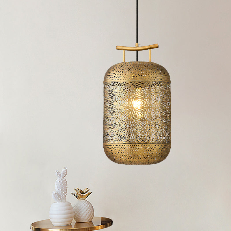 Colonial Gold Cylinder Pendant Light For Dining Room - Down Lighting