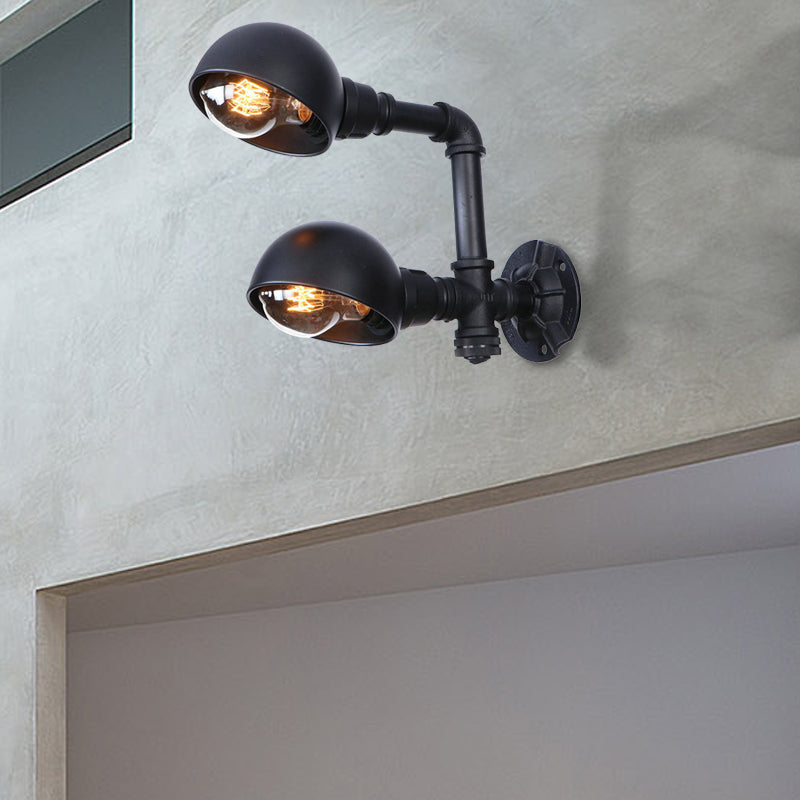 Industrial Vintage Black Wall Sconce With Pipe 2-Light Metal Shade For Corridor Lighting / B