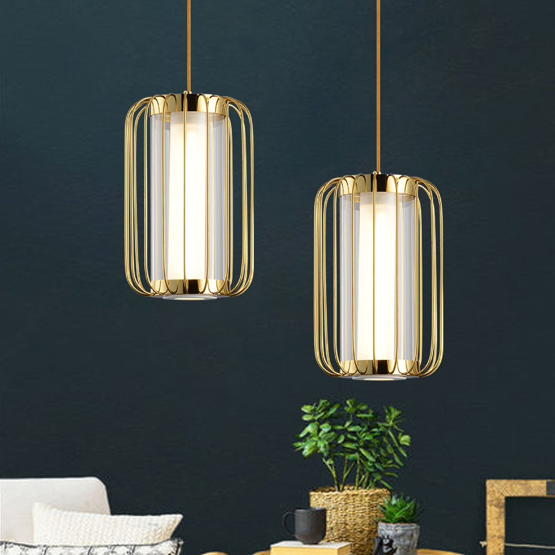 Colonial Cylinder Clear Glass 1-Head Pendant Lighting Kit With Metal Frame - Perfect For The Bedroom