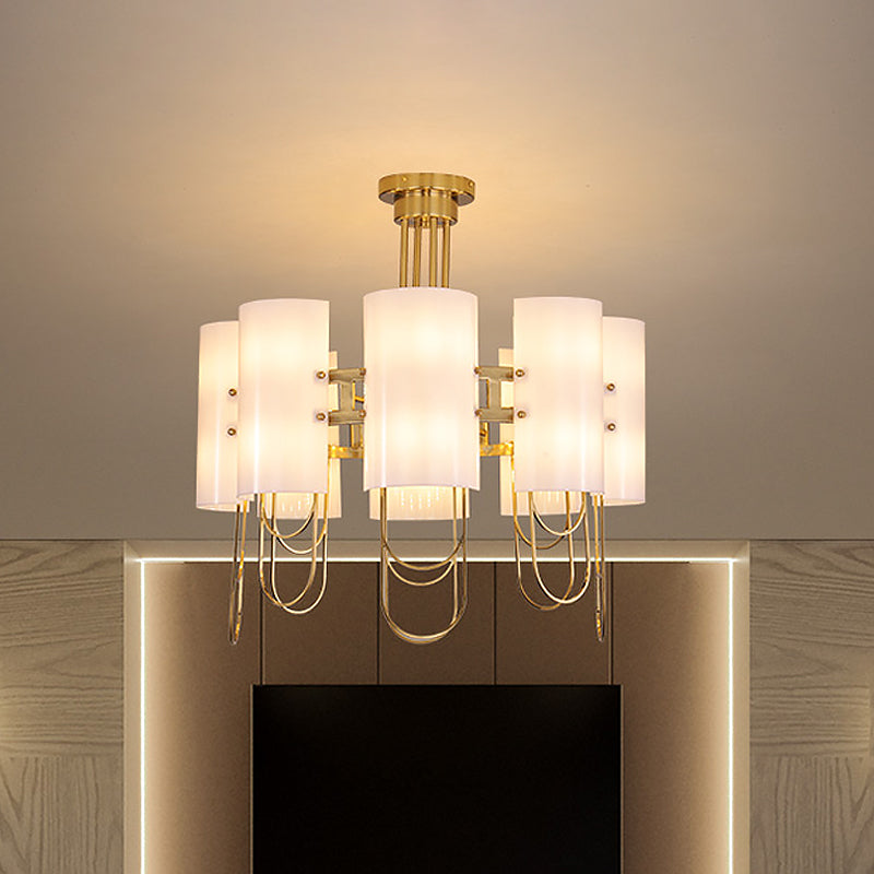 16-Light White-Gold Marble Chandelier: Elegant Drum Shaped Ceiling Suspension Lamp For Living Room