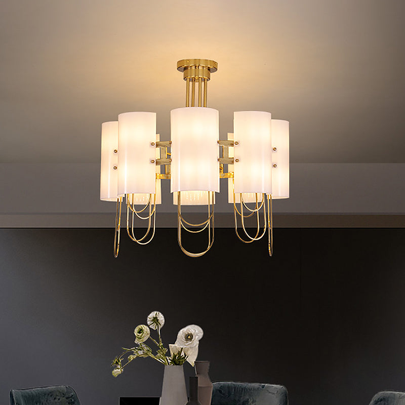 16-Light White-Gold Marble Chandelier: Elegant Drum Shaped Ceiling Suspension Lamp For Living Room
