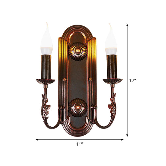 Metal Brown Wall Sconce Candlestick - Rustic 2 Headed Mounted Lamp For Restaurant