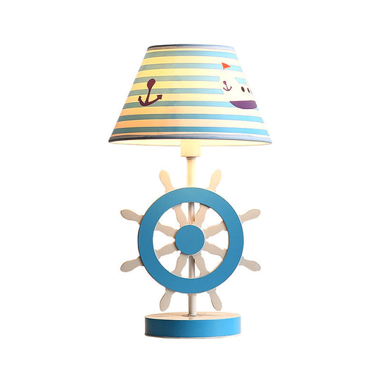 Blue Fabric Conical Study Light Kids Lamp With Rudder Base For Bedroom - Ideal Reading Book (1-Bulb)