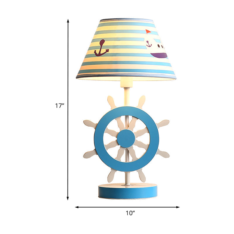 Blue Fabric Conical Study Light Kids Lamp With Rudder Base For Bedroom - Ideal Reading Book (1-Bulb)