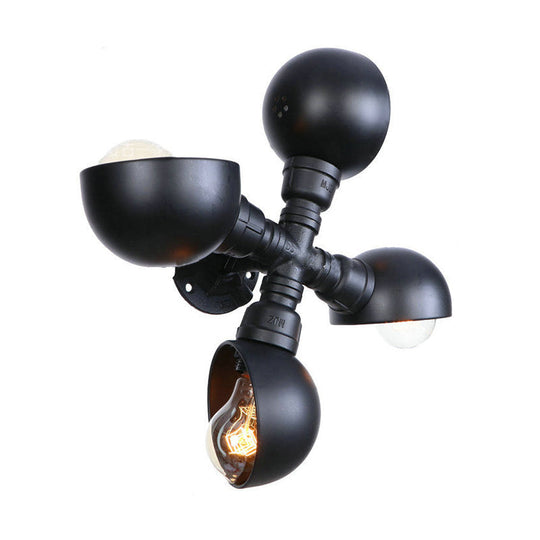 Industrial-Style 4-Light Dome Shade Stairway Wall Sconce In Black Finish