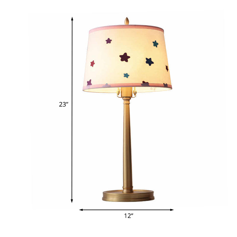 Monica - Modern Modern Drum Fabric Table Lamp 1 Light Nightstand Lighting in Brass with Pentagram Pattern