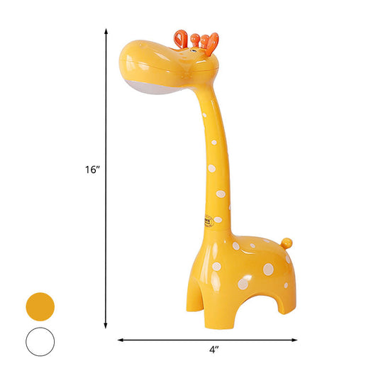 Kids Plastic Giraffe Desk Lamp - White/Yellow Nightstand Lighting For Childrens Bedroom