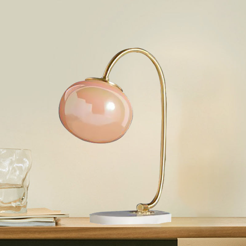 Elena - Nordic Gold Global Read Book Light Nordic Style 1-Head Pink Glass Night Table Lamp with Metal Gooseneck Arm