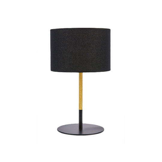 Countryside Fabric Drum Shade Nightstand Lamp With Metal Base - Black/White Black
