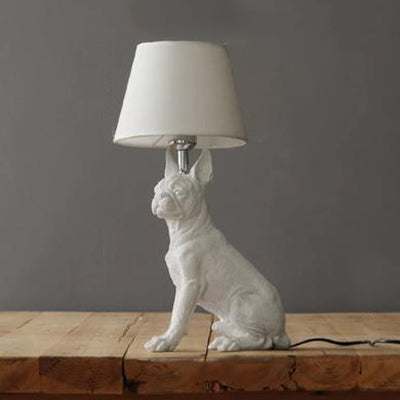 Modern White Dog Study Table Lamp With Fabric Shade / Boston Terrier - Standing