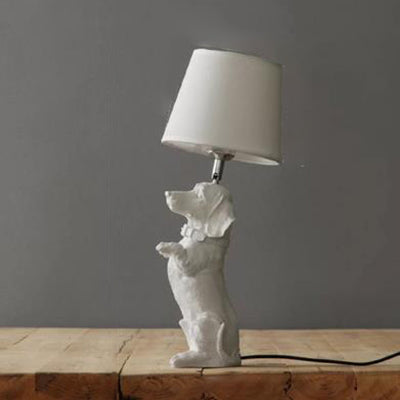 Modern White Dog Study Table Lamp With Fabric Shade / Beagle - Standing