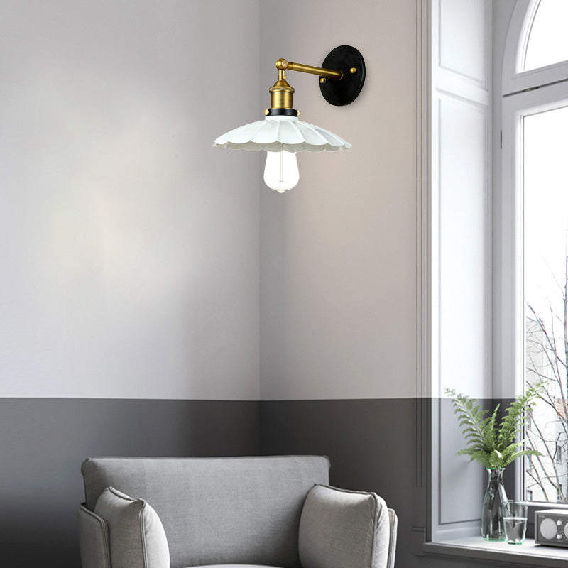 Scalloped Vintage Wall Lamp: Rotatable Metallic Light In Rustic Dark/White White