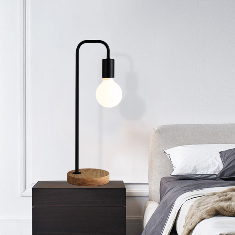 Maria - Industrial Industrial Bulb Shaped Night Light 1 Head Iron Table Lamp in Black with Wooden Base for Bedroom