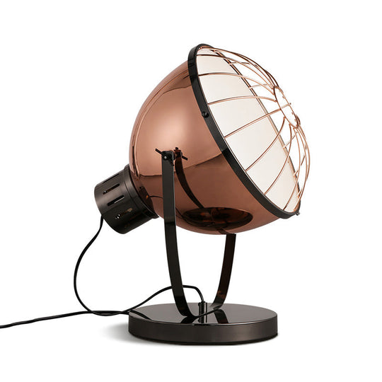 Rose Gold Bowl Night Lamp - Iron 1-Bulb Nightstand Lighting With Wire Guard