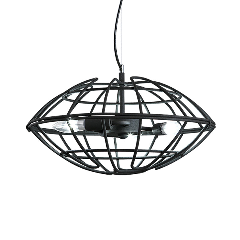 Metal Black Chandelier Light with UFO Wire Cage - 3 Bulbs - Restaurant Suspension Lighting