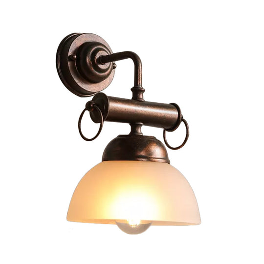 Farmhouse Bronze Bowl Wall Sconce Light With White/Yellow Glass - 1 Head Restaurant Lighting Fixture