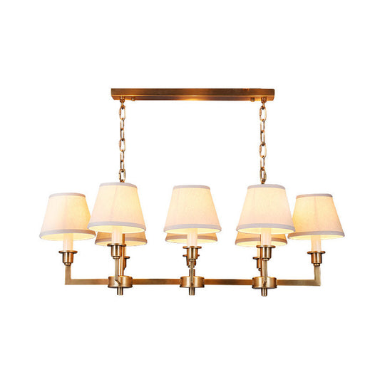 Traditional Style Gold Conic Island Ceiling Light 8 Heads Fabric Living Room Metallic Hanging Lamp