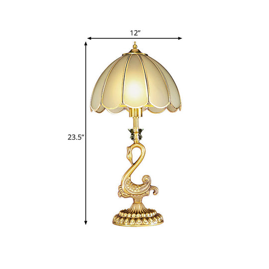 Nevaeh - Colonial Style White Glass Desk Light with Metal Swan Design