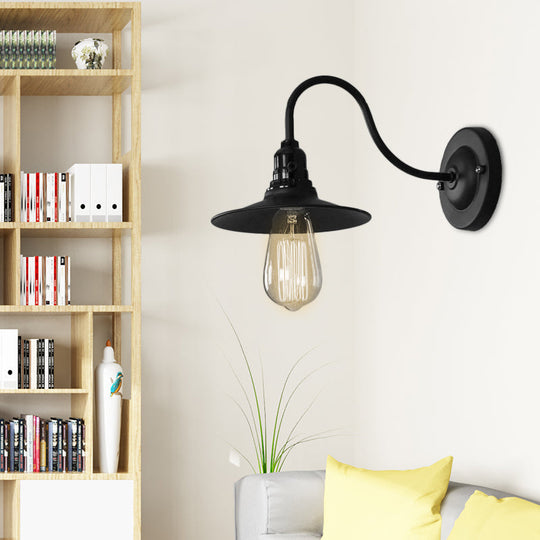 Industrial Style Black Flat Shade Wall Light Sconce - Metallic 1 Head Living Room 7/8.5 Width / 7