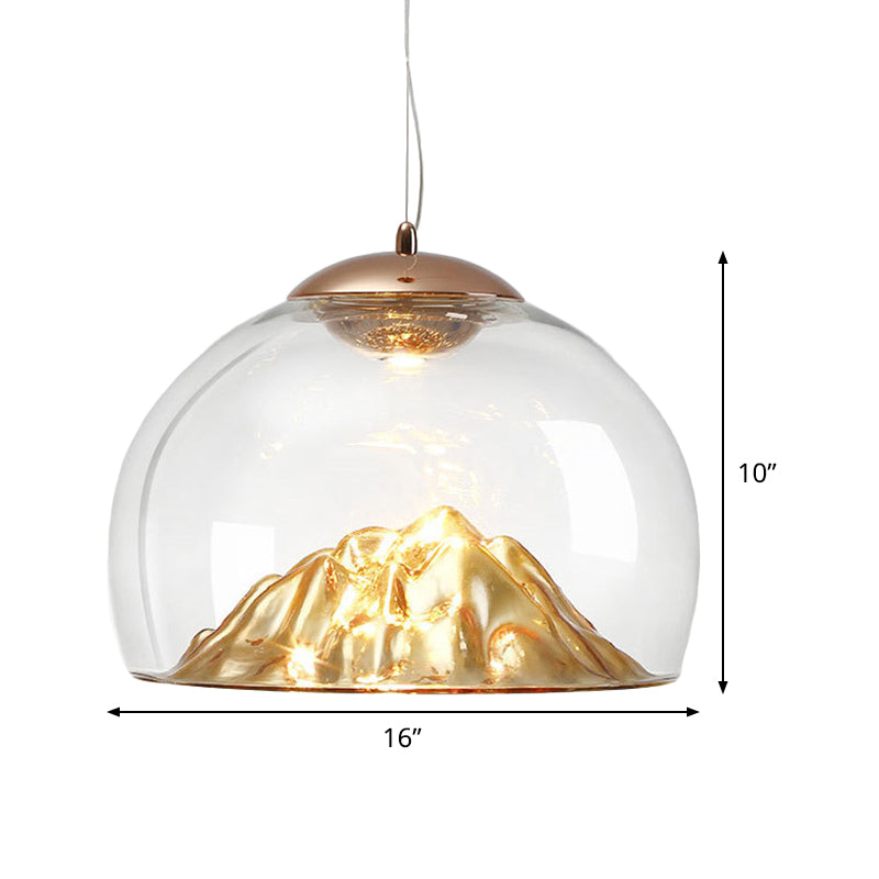 Contemporary Gold Led Pendant Lamp With Clear Glass Hemisphere And Lava Designed Bottom - Warm/White