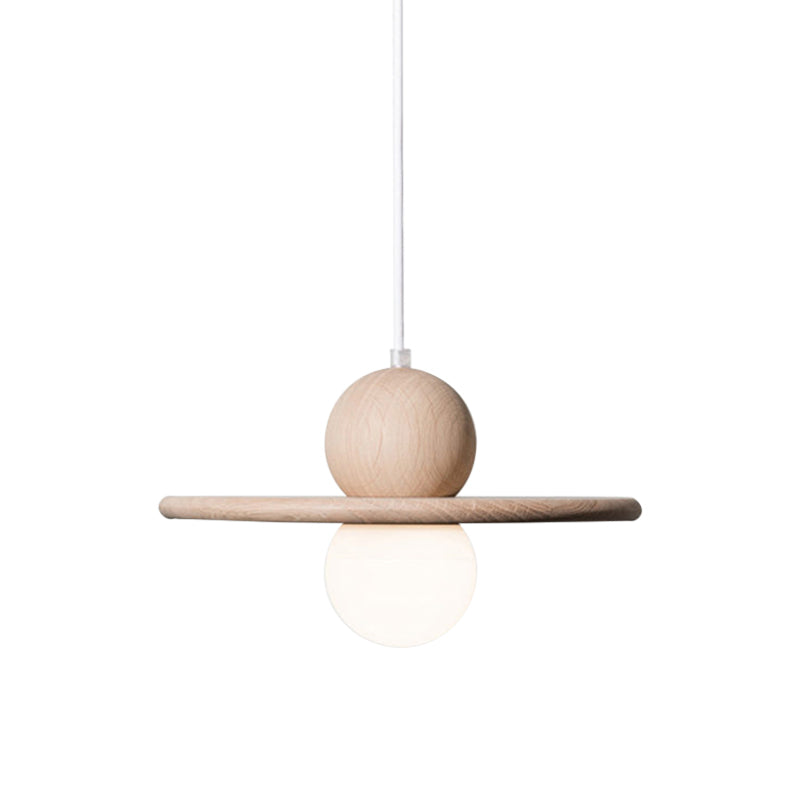 Minimalist Wood Plate Pendant Light - Single Head Beige Lamp for Dining Room