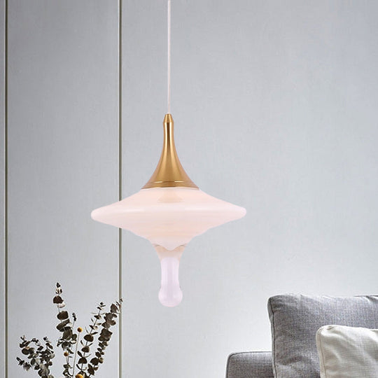 Droplet Dining Table Suspension Pendant: Cream Matte Glass, Minimalist Ceiling Light in Gold