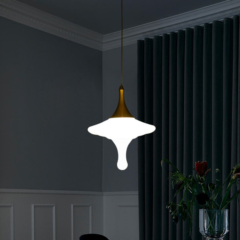 Droplet Dining Table Pendant Light - Cream Matte Glass Minimalist Design With Gold Accents