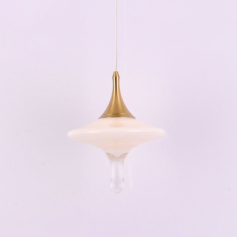 Droplet Dining Table Suspension Pendant: Cream Matte Glass, Minimalist Ceiling Light in Gold