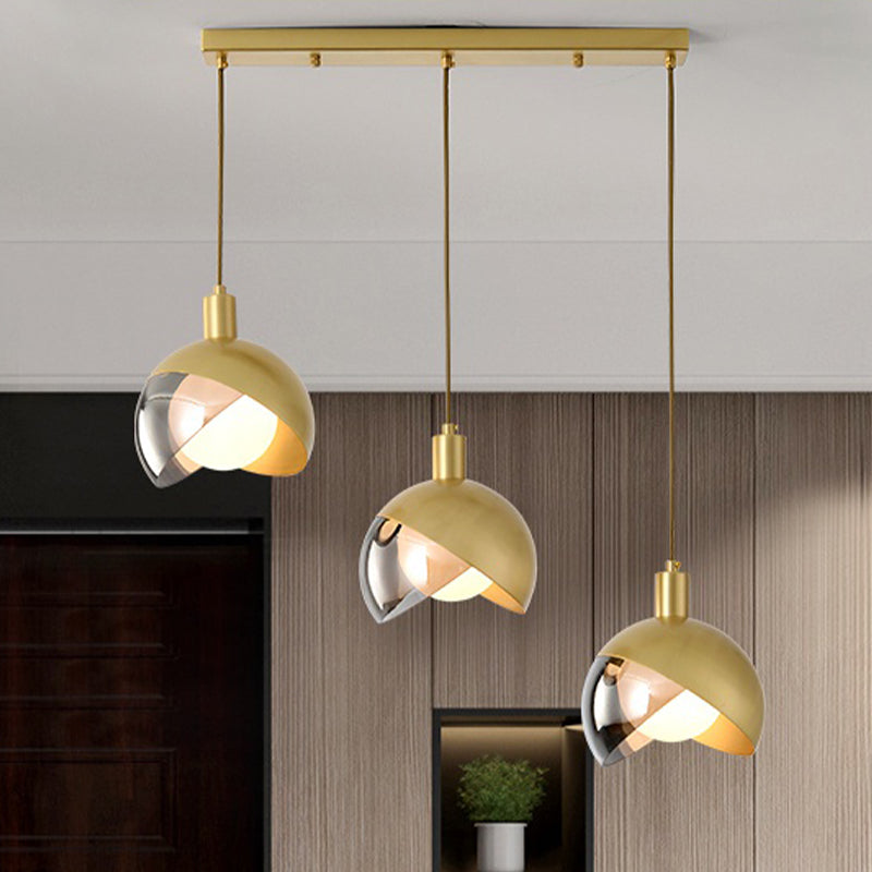 Gold Split Globe Pendant Light With Metallic Finish - 2/3 Lights Down Lighting For Dining Room