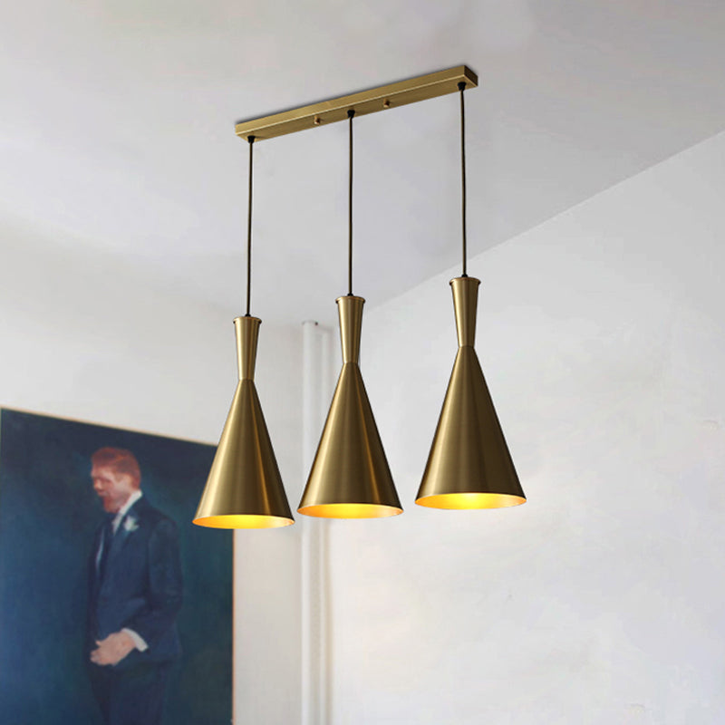 Cluster Horn Pendant Antiqued Metal Hanging Lamp With Black/Gold Finish - 3 Lights For Kitchen