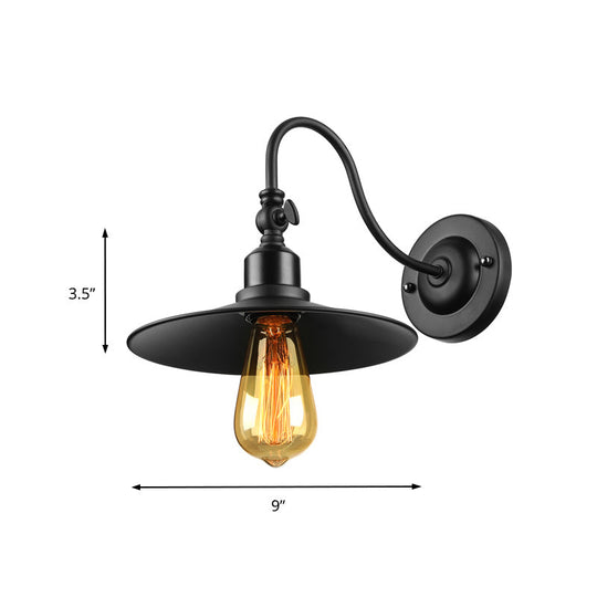 Black Flared Sconce Lighting With Gooseneck Arm - Loft Style Metal Wall Light For Dining Room (1