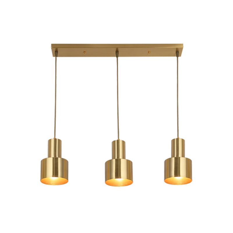 Gold Metal Colonial 3-Light Kitchen Pendant Cluster Lamp With Linear/Round Canopy