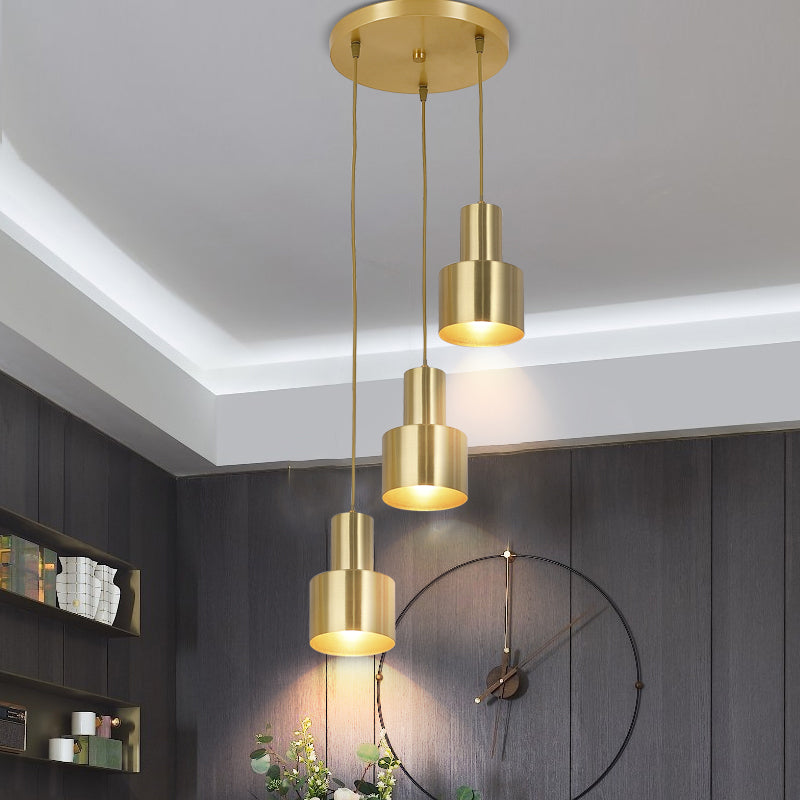Gold Metal Colonial 3-Light Kitchen Pendant Cluster Lamp With Linear/Round Canopy / Round
