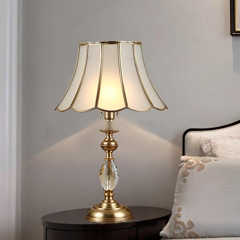 Minimalist Scalloped Frosted Glass Nightstand Light In Gold With Crystal Deco / B