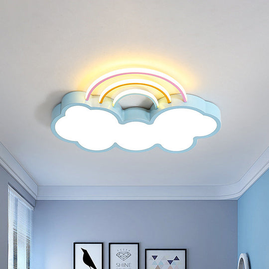 Iron Rainbow & Cloud Led Flushmount Ceiling Light For Nursery - White/Blue 19/23 Blue / 19