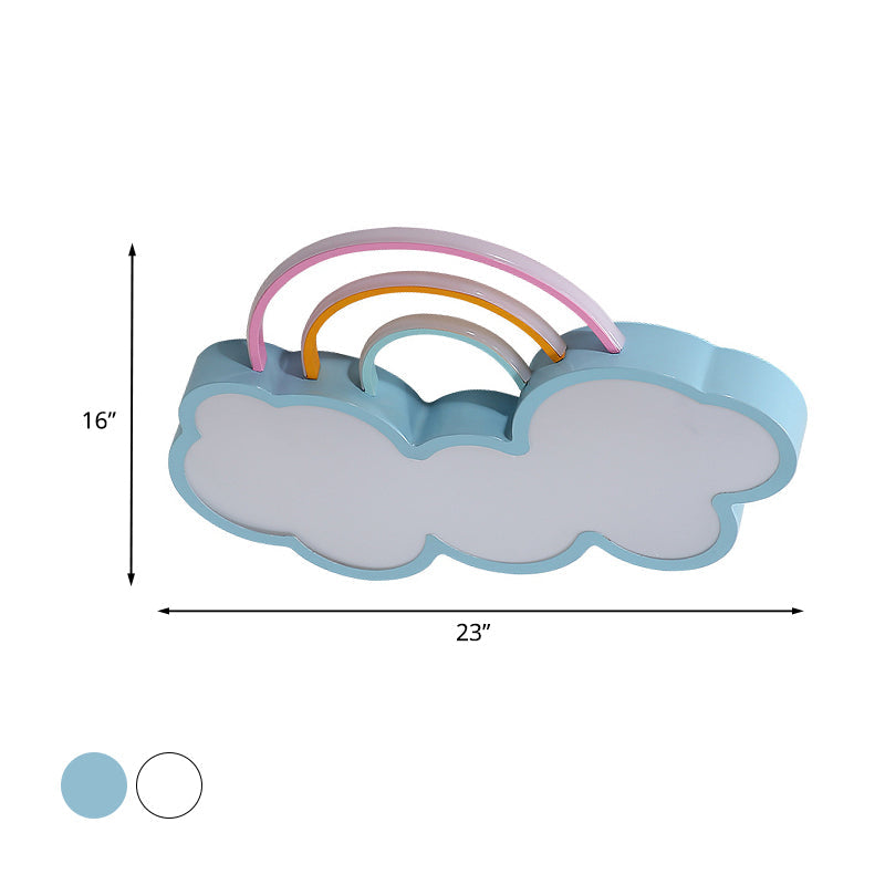 Iron Rainbow & Cloud Led Flushmount Ceiling Light For Nursery - White/Blue 19/23