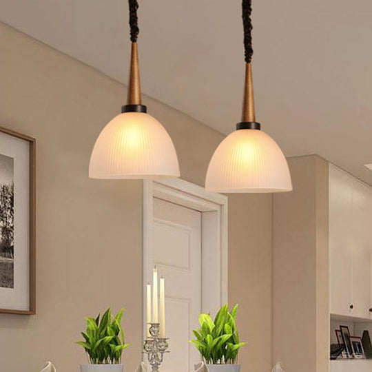 Lodge Dome Pendant Light Kit With White Glass Shade - Perfect For Dining Room Suspension Lighting