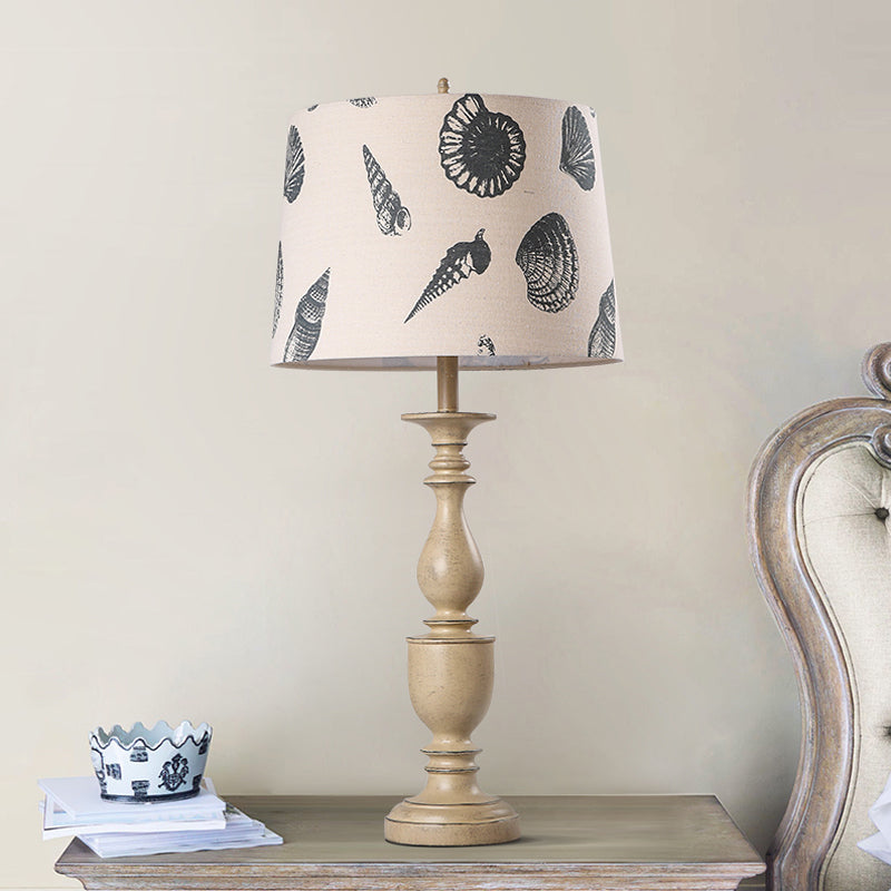 Traditional Resin Nightstand Lamp: 1 Bulb Night Lighting With Conical Fabric Shade In Beige