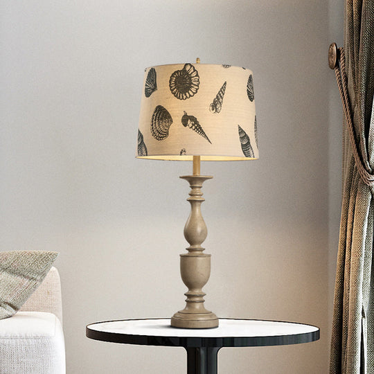 Traditional Resin Nightstand Lamp: 1 Bulb Night Lighting With Conical Fabric Shade In Beige