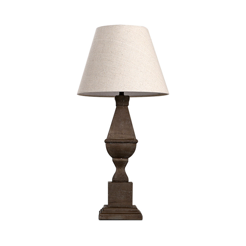 Rustic Countryside Night Light: Brown Conic Fabric 1-Bulb Table Lamp With Resin Base