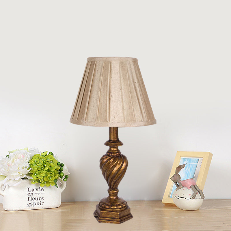 Country Style Beige Fabric Pleated Shade Nightstand Light For Bedroom - 1-Head Night Lighting With