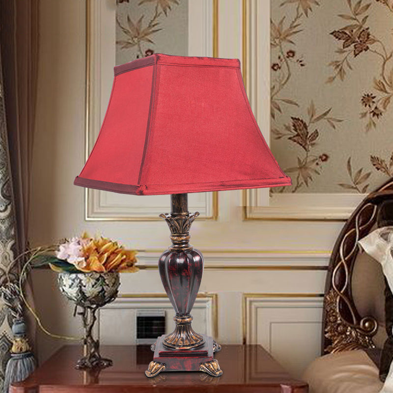 Red Country Pagoda Bedside Table Lamp With 1 Bulb Fabric Shade & Resin Base