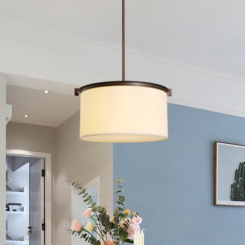 Vintage Drum Shade Pendant Light - White Fabric Ceiling Lamp For Dining Room