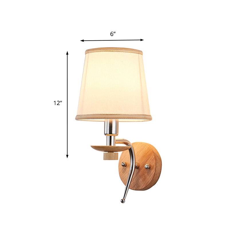 Contemporary White/Beige Fabric Wall Sconce For Corridor - Tapered Mount Fixture With 1 Bulb
